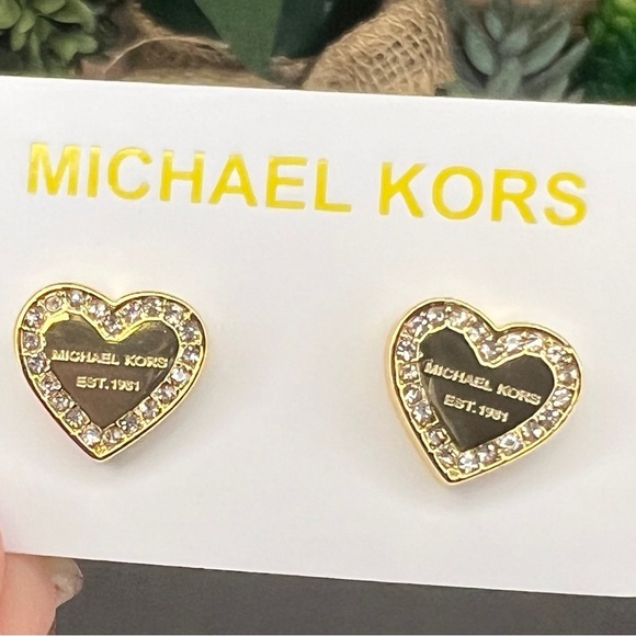 Michael Kors Gold Heart Crystal Logo Stud Earrings - Picture 4 of 5